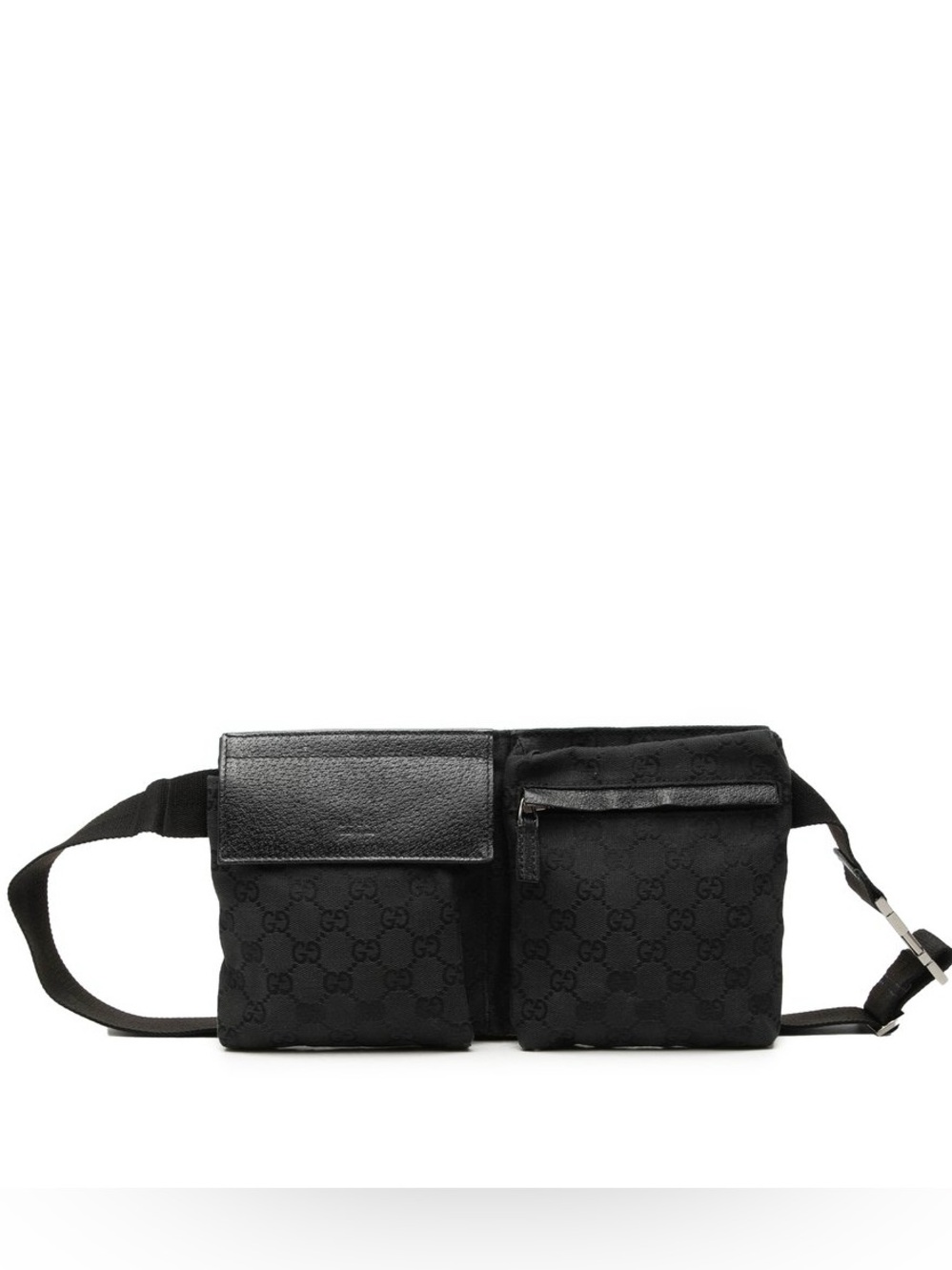 Gucci GG Canvas Black Double Belt Bag Waist Pack Crossbody Bag